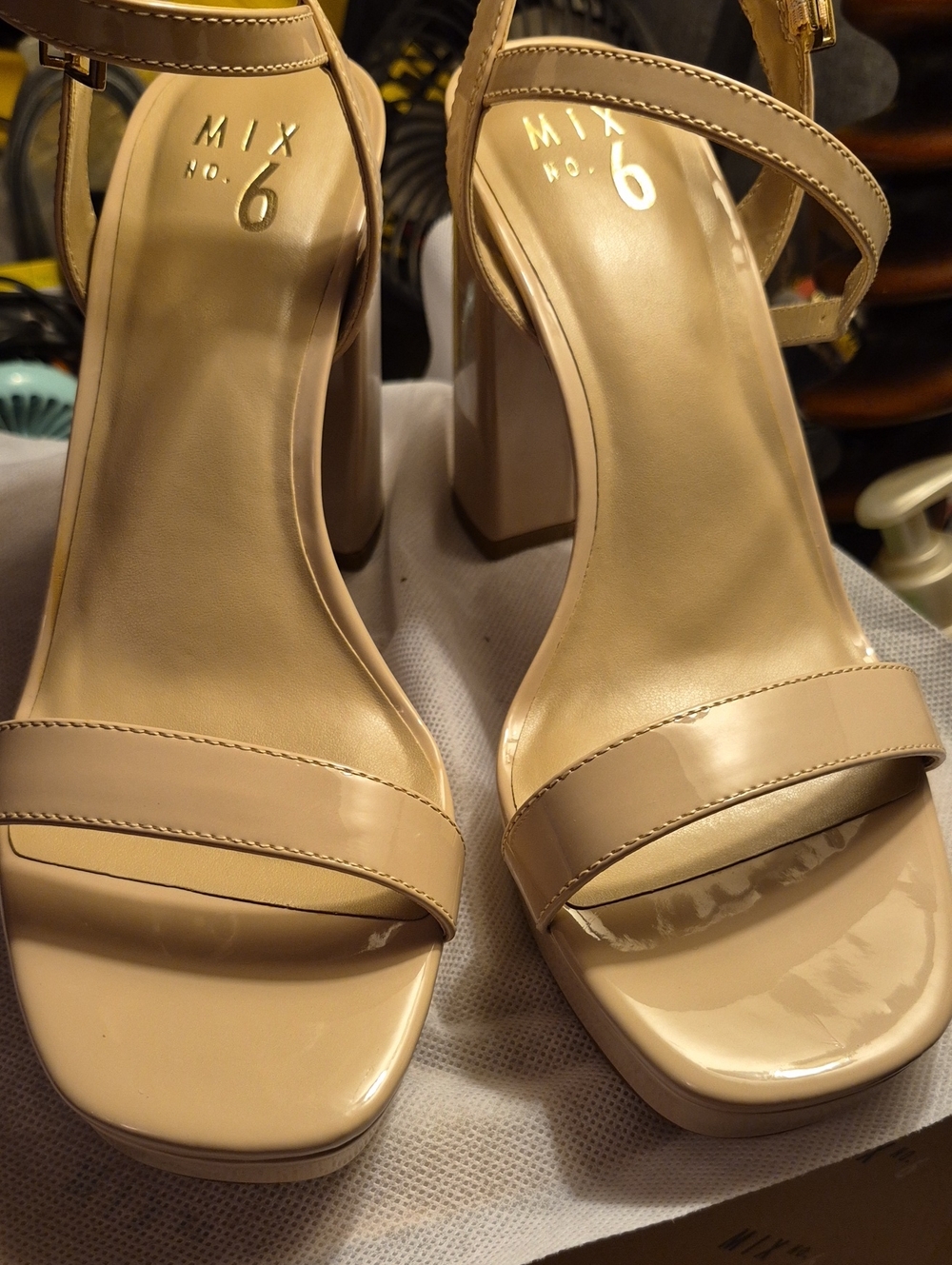 Mix No. 6 Nude Patent Platform Sandal Heels